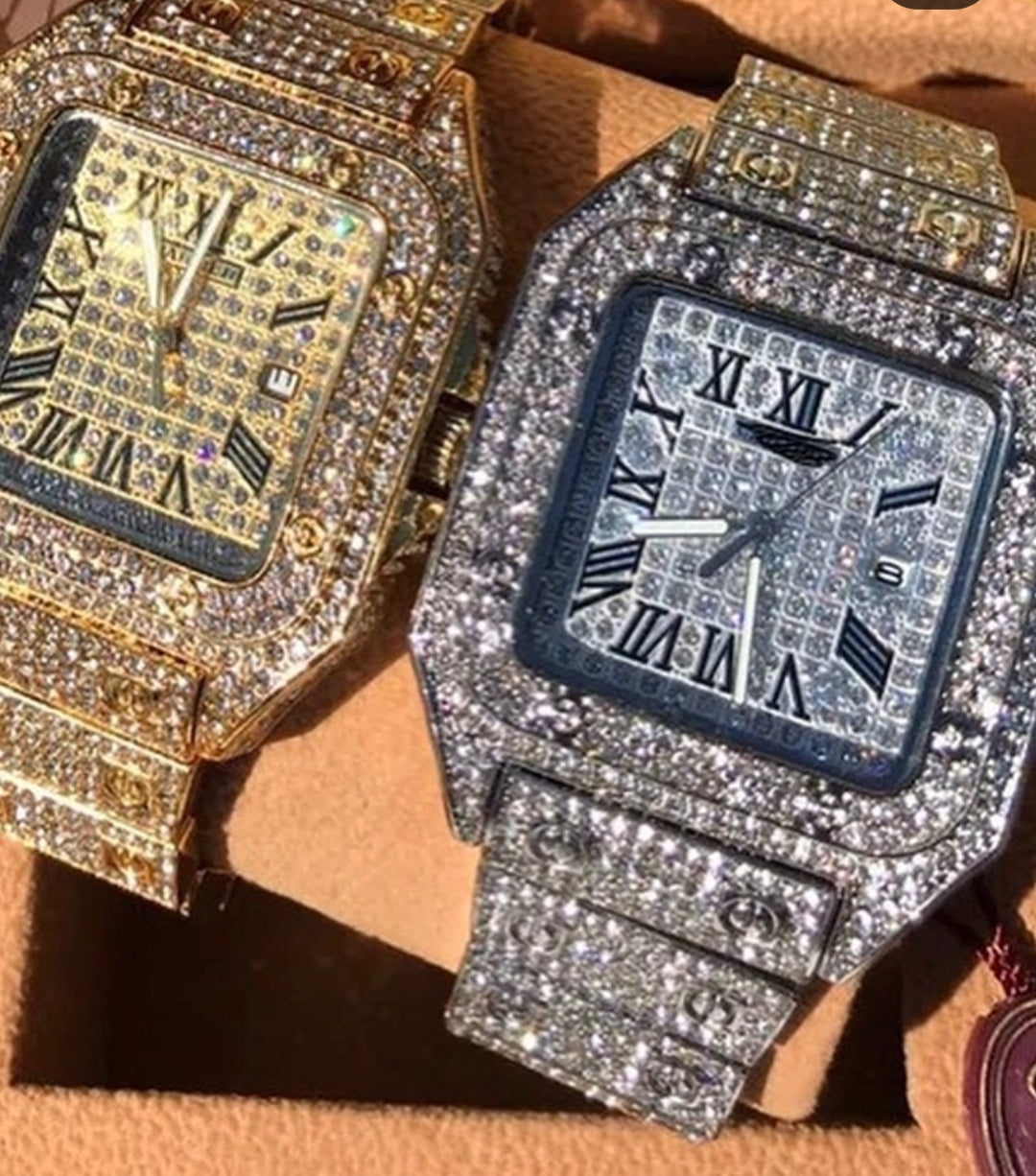 2 Iced Out Watches Gold and Silver Combo Pack